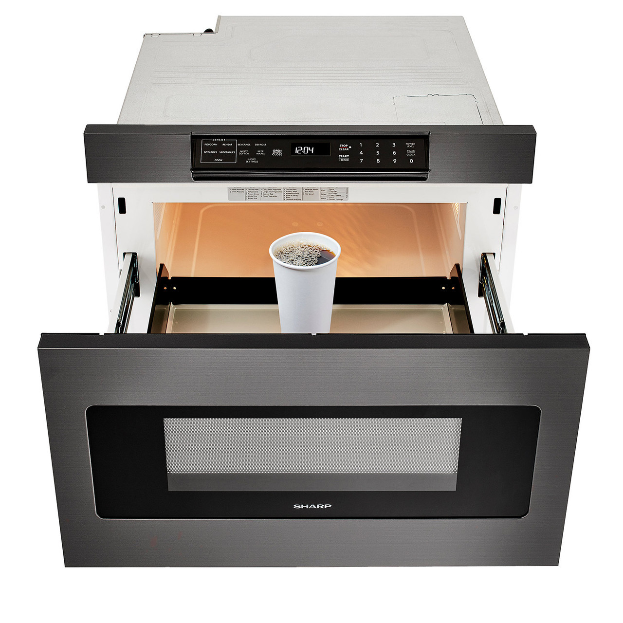 24 in. Black Stainless Microwave Drawer (SMD2470AH) – open drawer view