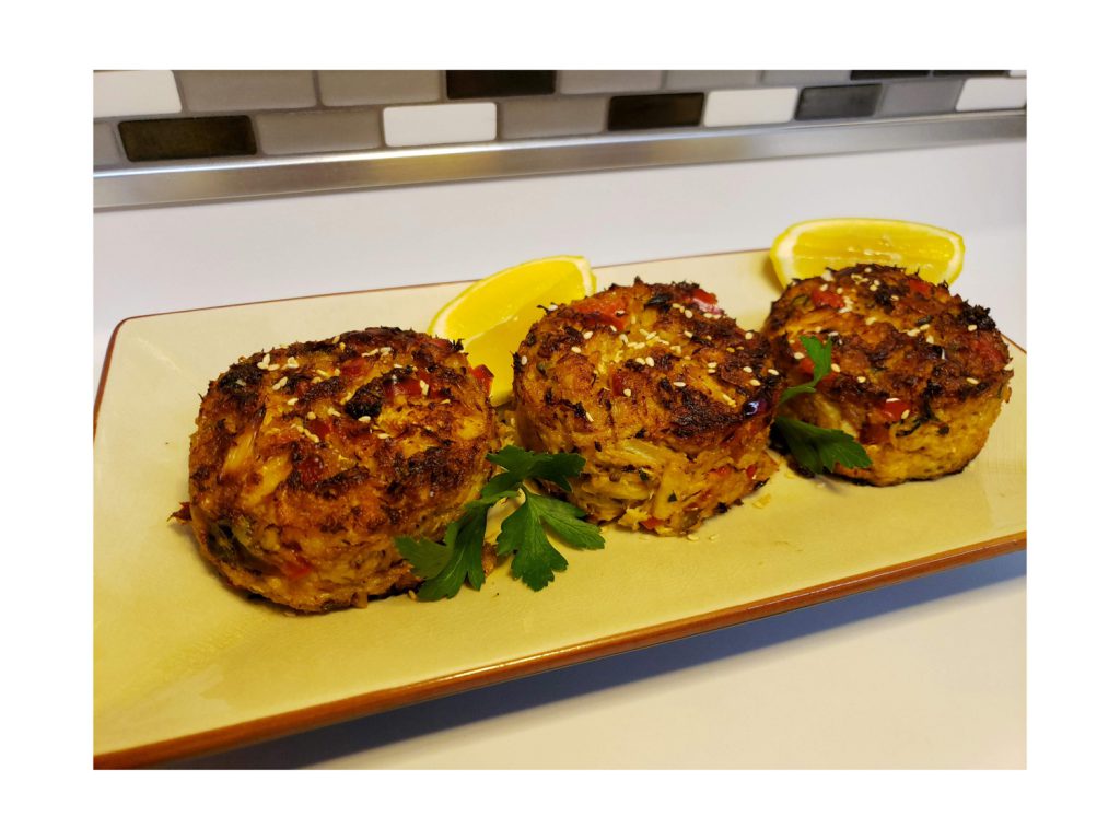 Plated Mile-High Crab Cakes
