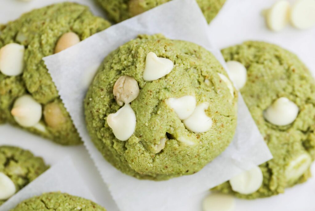 Matcha cookies on a parchment paper