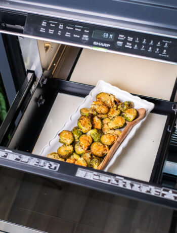 parmesan crusted brussels sprouts in a SHARP microwave drawer oven