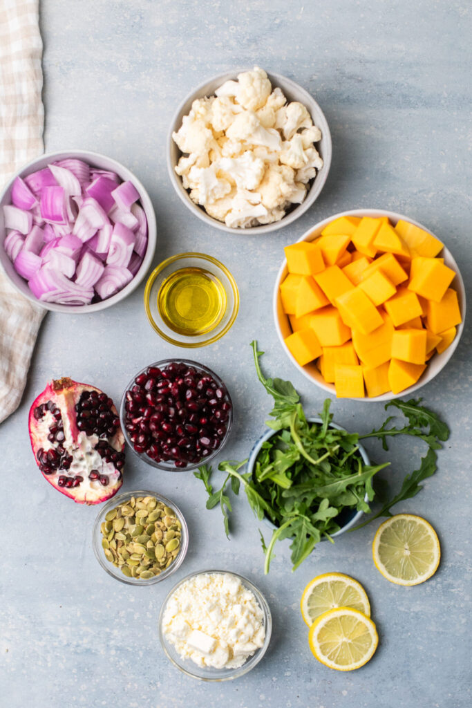 Ingredients needed for Butternut and Feta Salad