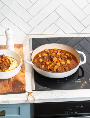 Sunkissed Kitchen's moroccan beef stew cooked on a sharp induction cooktop