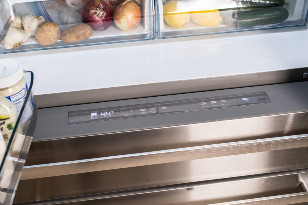 Sharp fridge with flex drawer open