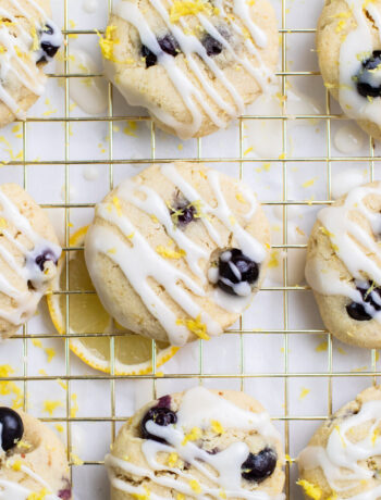 Lemon blueberry cookies on a cooling tray
