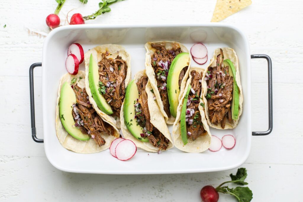 Tacos with Barbacoa on a serving dish