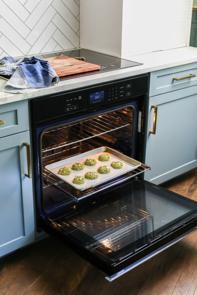 Matcha cookies baking in Sharp Wall Oven