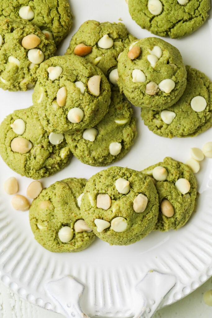 matcha cookies on a white plate