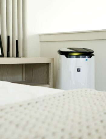 The Sharp Smart Plasmacluster Ion Air Purifier with True HEPA for Extra Large Rooms (FXJ80UW) in the Simply Serenbe Model Home.
