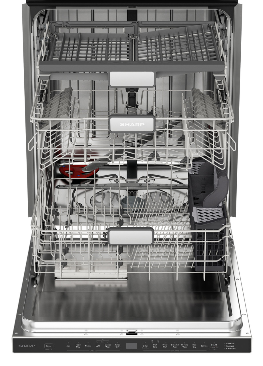 Sharp 24 in. Slide-In Stainless Steel Pocket Dishwasher (SDW6747GS) - Head On Interior Shot