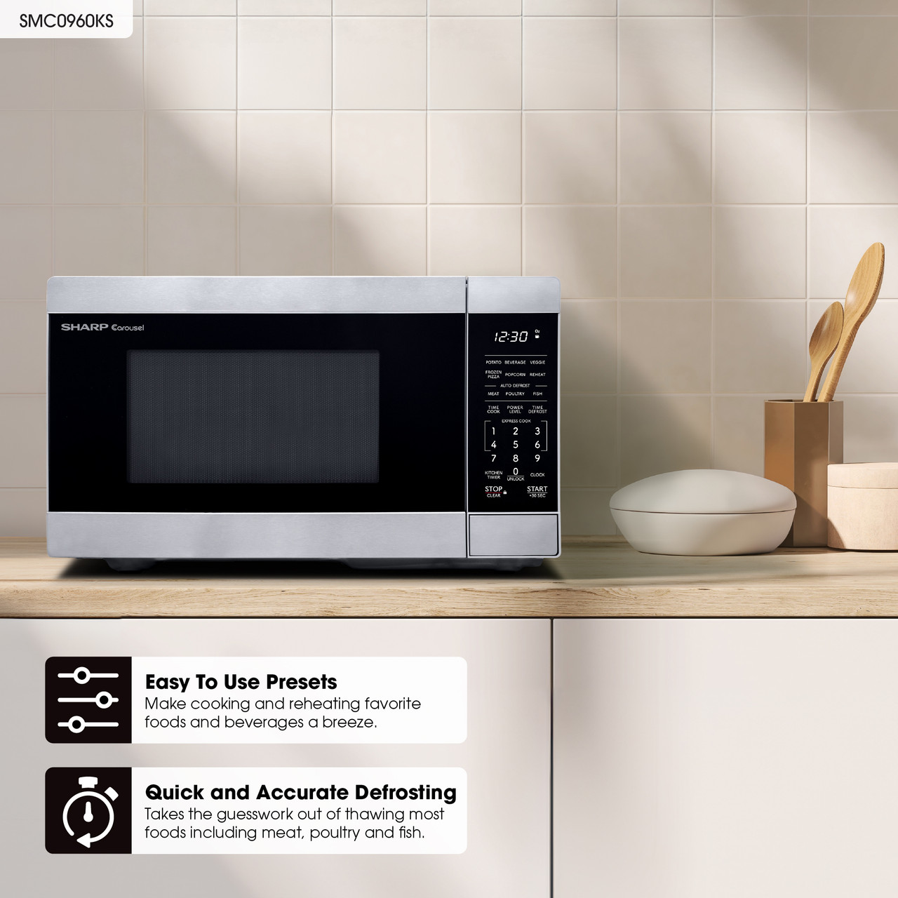 Sharp Carousel Countertop Microwave Oven (SMC0960KS) infographic
