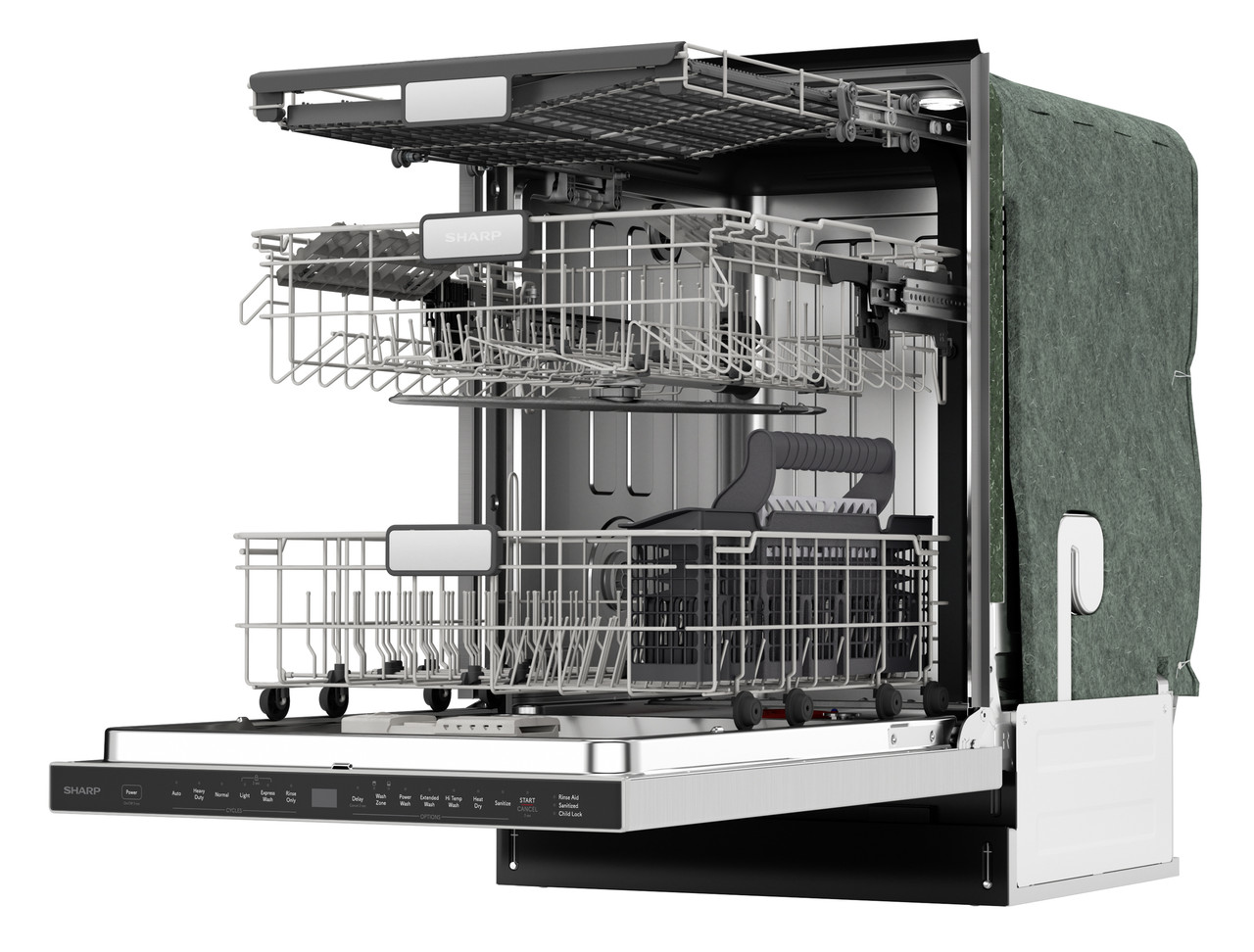 Sharp 24 in. Slide-In Stainless Steel Pocket Dishwasher (SDW6747GS) - Right View Interior Shot