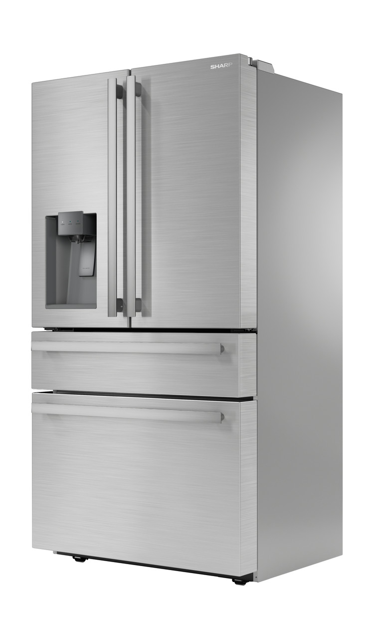 Sharp French 4-Door Counter-Depth Refrigerator with Water Dispenser (SJG2254FS) left angle view