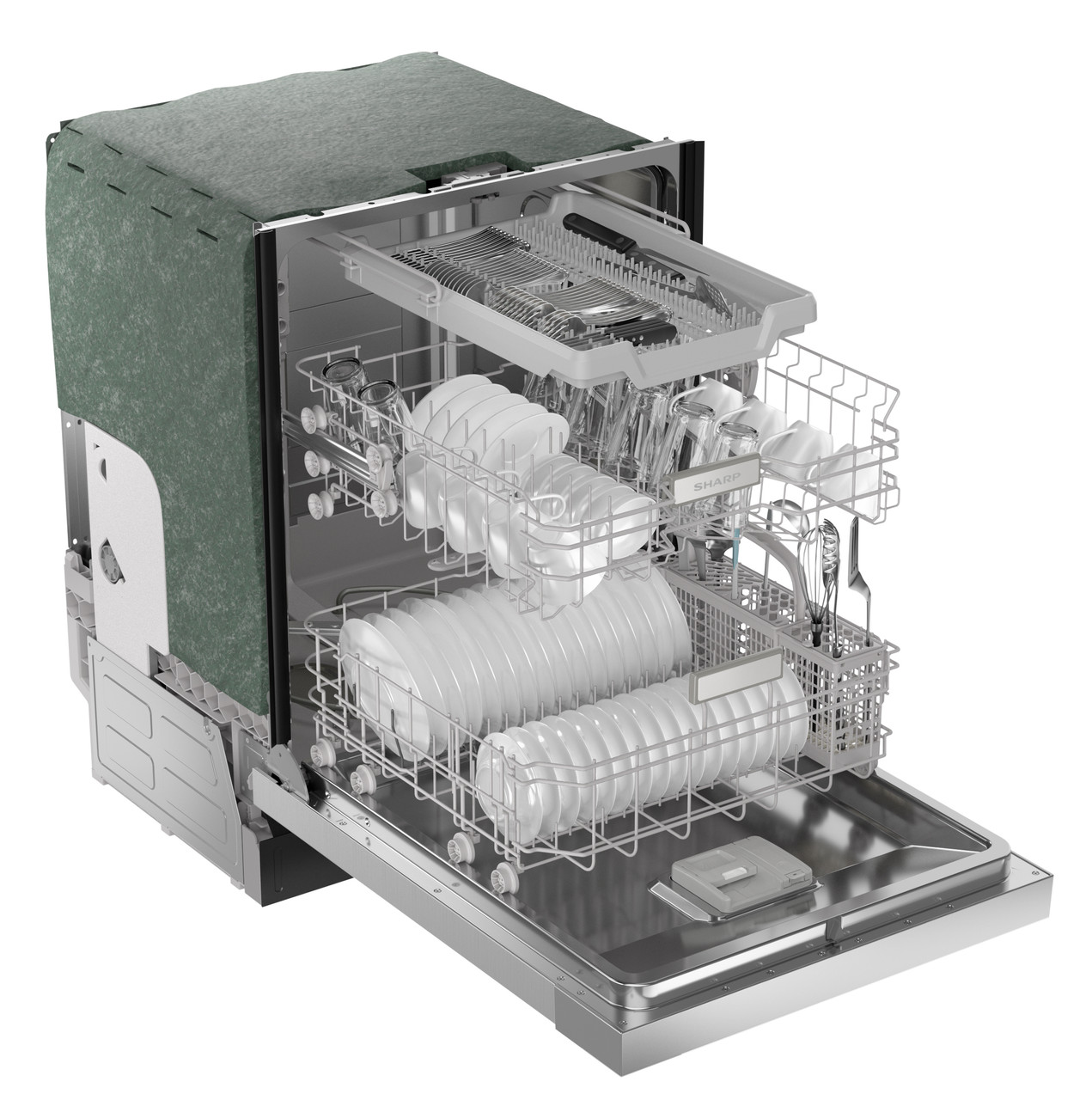 24 in. Slide-In Stainless Steel Hybrid Dishwasher (SDW6506JS) right angle open