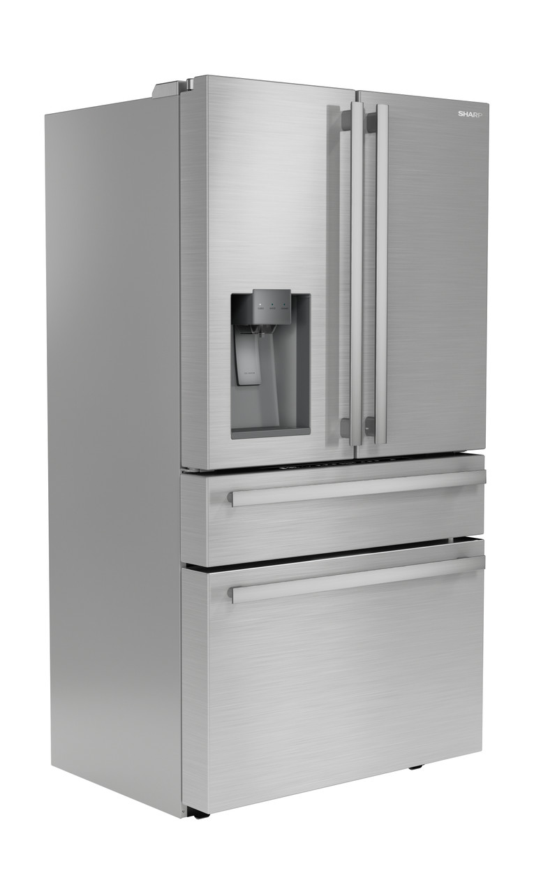 Sharp French 4-Door Counter-Depth Refrigerator with Water Dispenser (SJG2254FS) right angle view