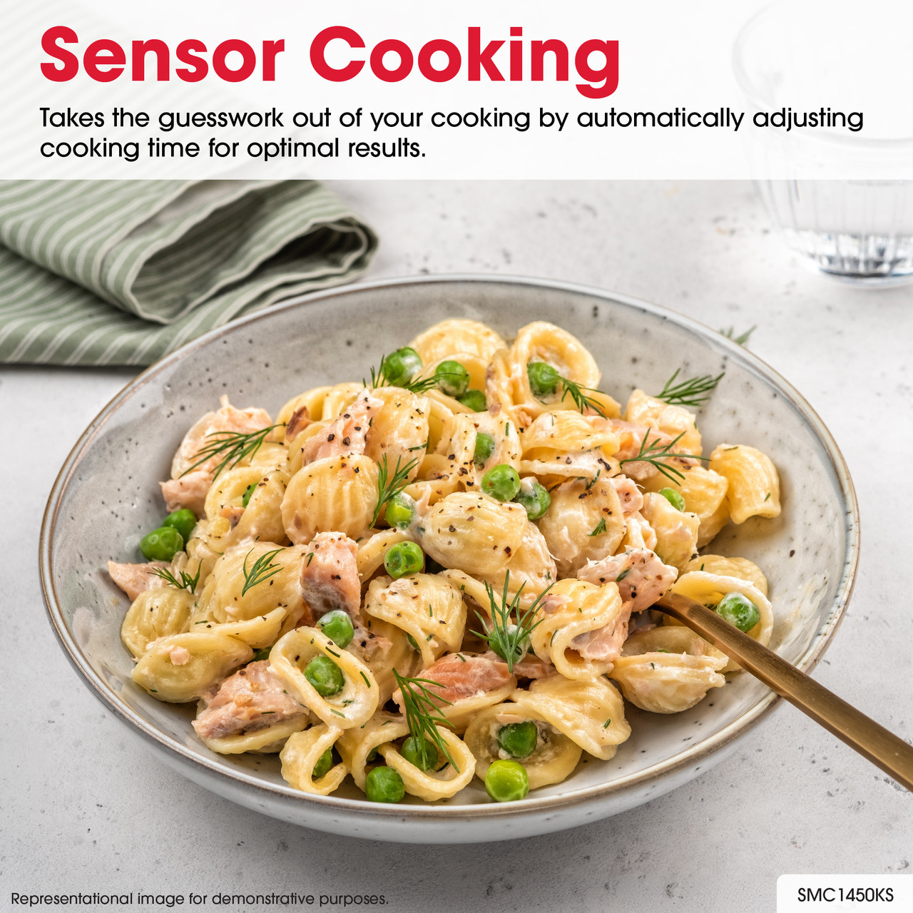 Sharp 1.4 cu. ft. Carousel Countertop Microwave (SMC1450KS) sensor cooking infographic