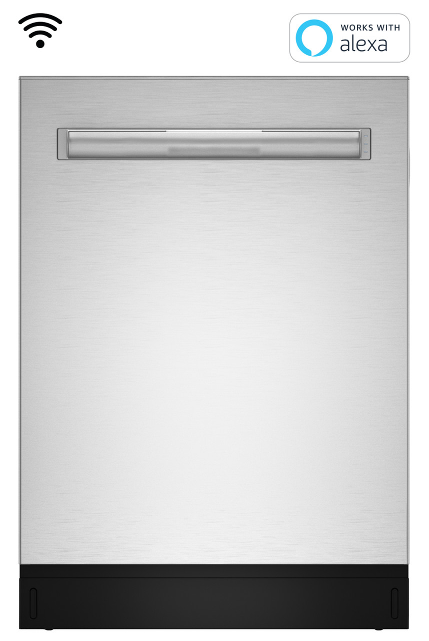 Sharp 24 in. Slide-In Smart Dishwasher (SDW6767HS) Head On with badges