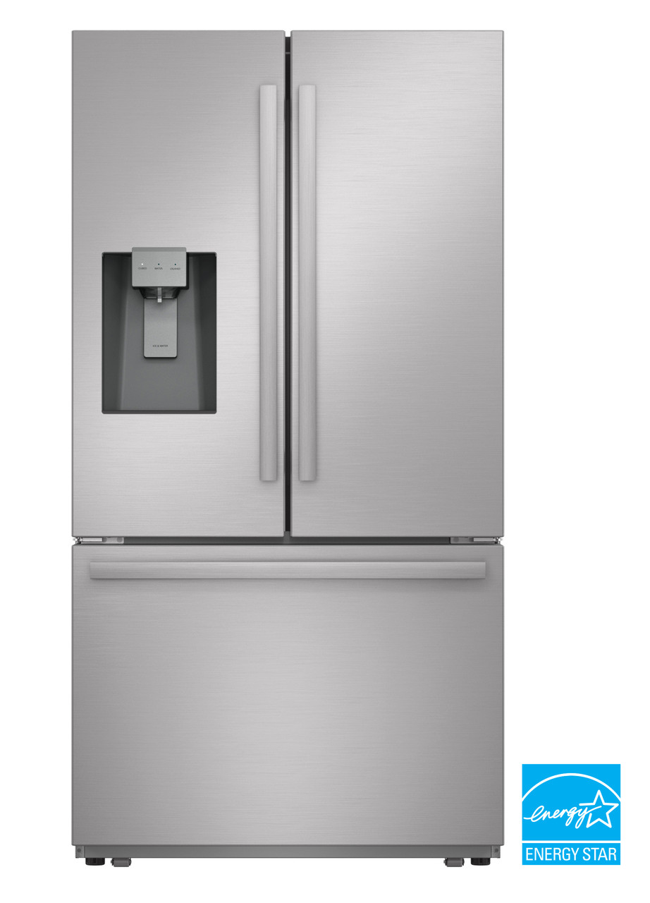 28.9 cu.ft. French 3-Door 36 in. Width Standard Depth Refrigerator with Water Dispenser in Stainless Steel (SJF2955MS) Head On