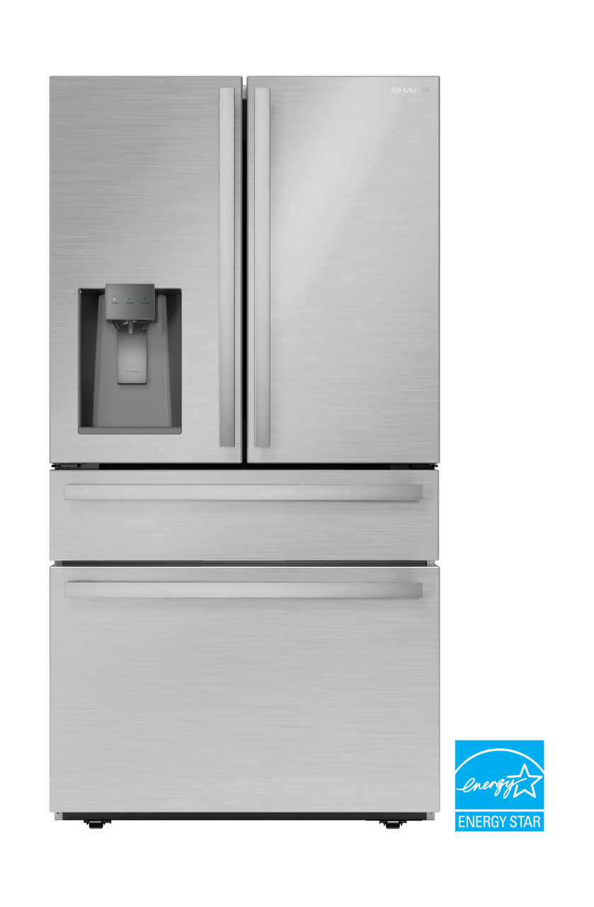 Sharp French 4-Door Counter-Depth Refrigerator with Water Dispenser (SJG2254FS) head on cobranded