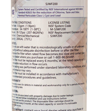 Replacement Water Filter for Sharp SJG2254FS Refrigerator (SJWF200)