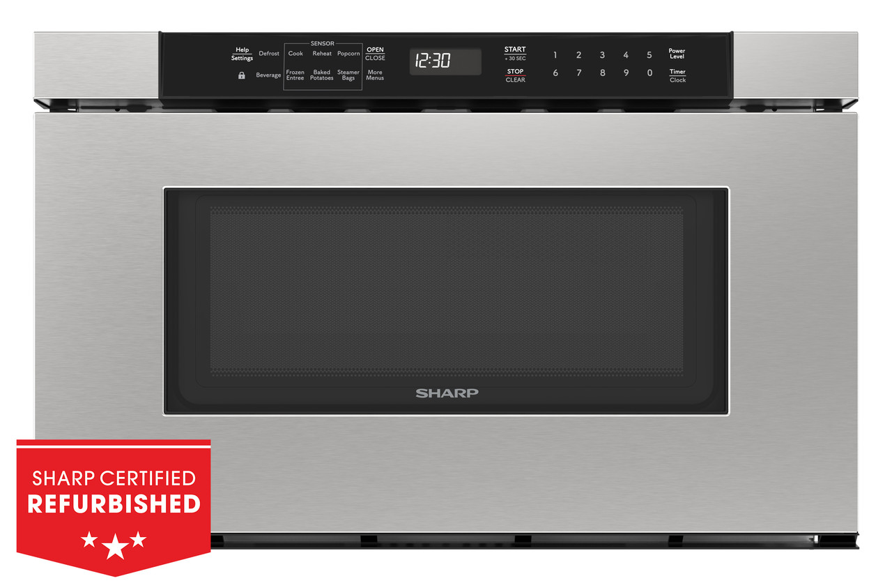 24 in. Built-In Stainless Steel Microwave Drawer Oven (SMD2420MS) Head on with Badge