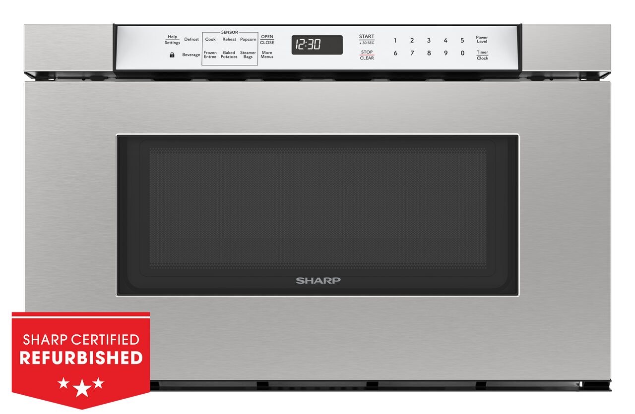 24 in. Built-In Stainless Steel Microwave Drawer Oven (SMD2430MS) Head on with Refurbished badge