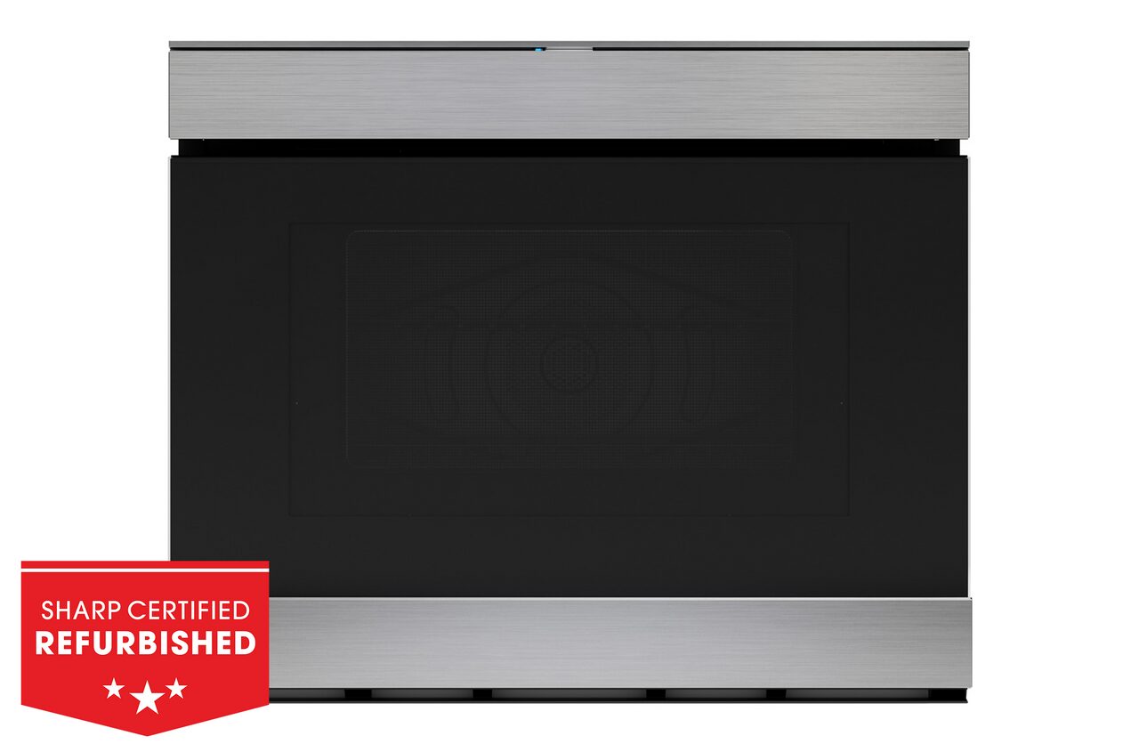 24" Built-In Smart Convection Microwave Drawer Oven (SMD2499FS) Head On with Refurbished Badge