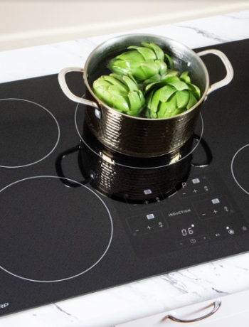 vegetables boiling in a pot on an induction cooktop