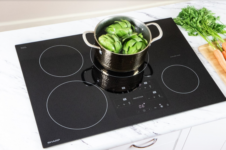 vegetables boiling in a pot on an induction cooktop