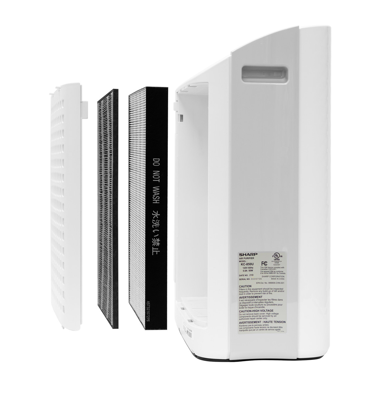 Sharp Plasmacluster® Air Purifier with Humidifying Function for Medium Rooms (KC850U) exploded view