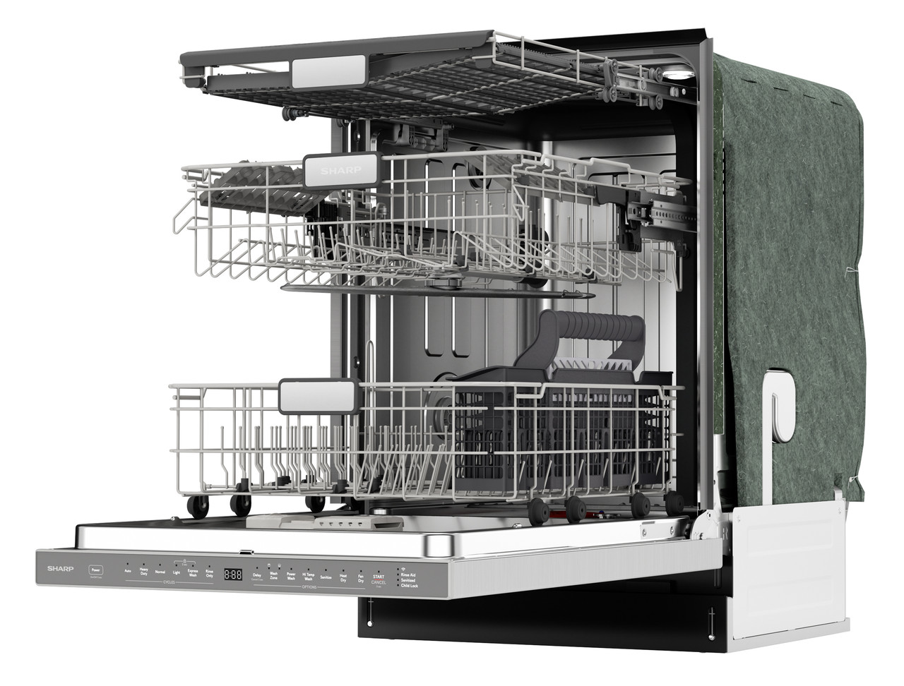 Sharp 24 in. Slide-In Smart Dishwasher (SDW6767HS) open side view