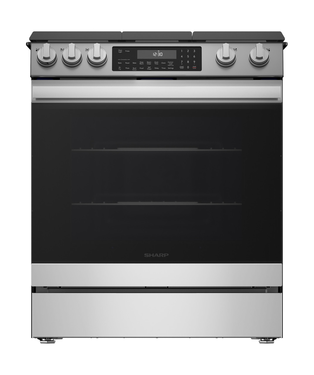 30 in. Gas Convection Slide-In Range with Air Fry (SSG3061JS) head on lights off