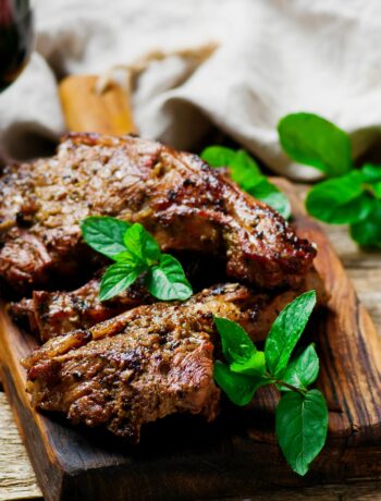 mint leaves on meat