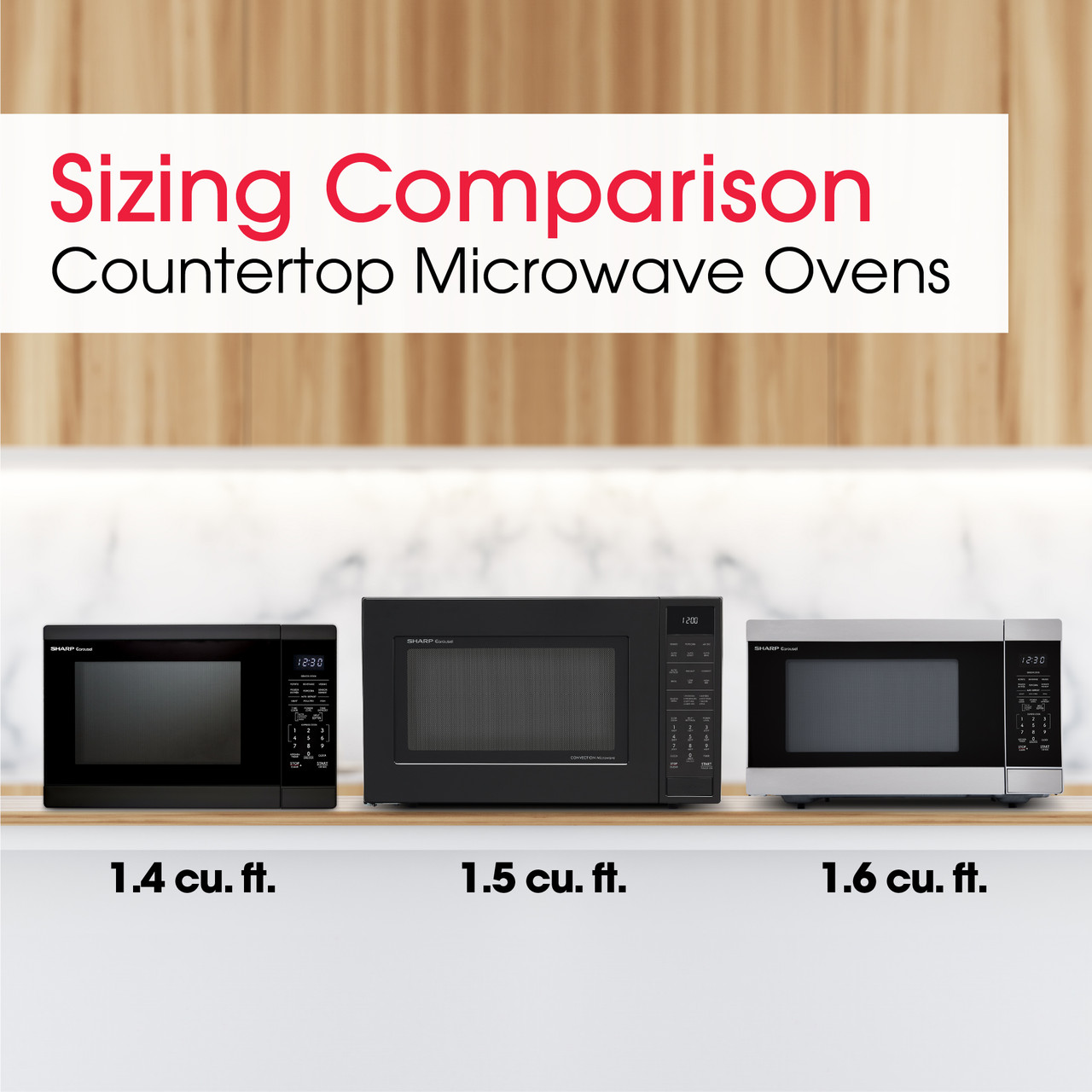 1.4 cu. ft. Black Carousel Countertop Microwave Oven (SMC1461KB) size comparison infographic