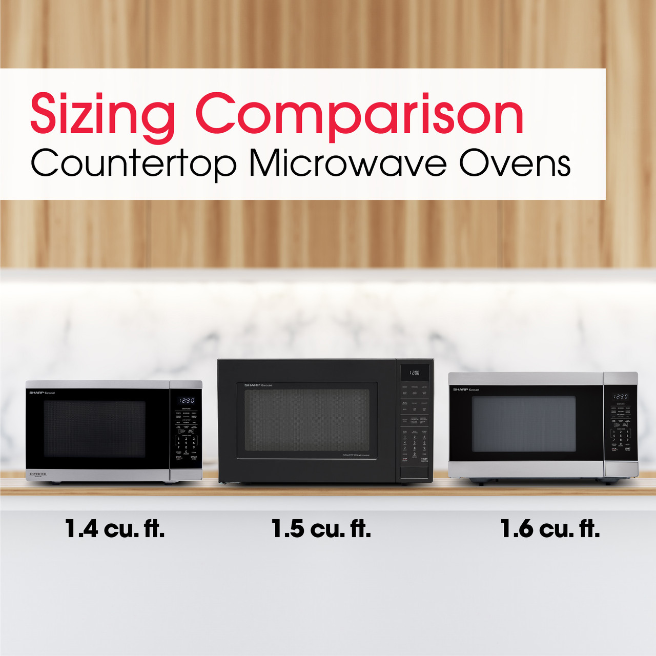 Sharp 1.4 cu. ft. 1100W Stainless Steel Countertop Microwave Oven with Inverter Technology (SMC1465KM) size comparison infographic