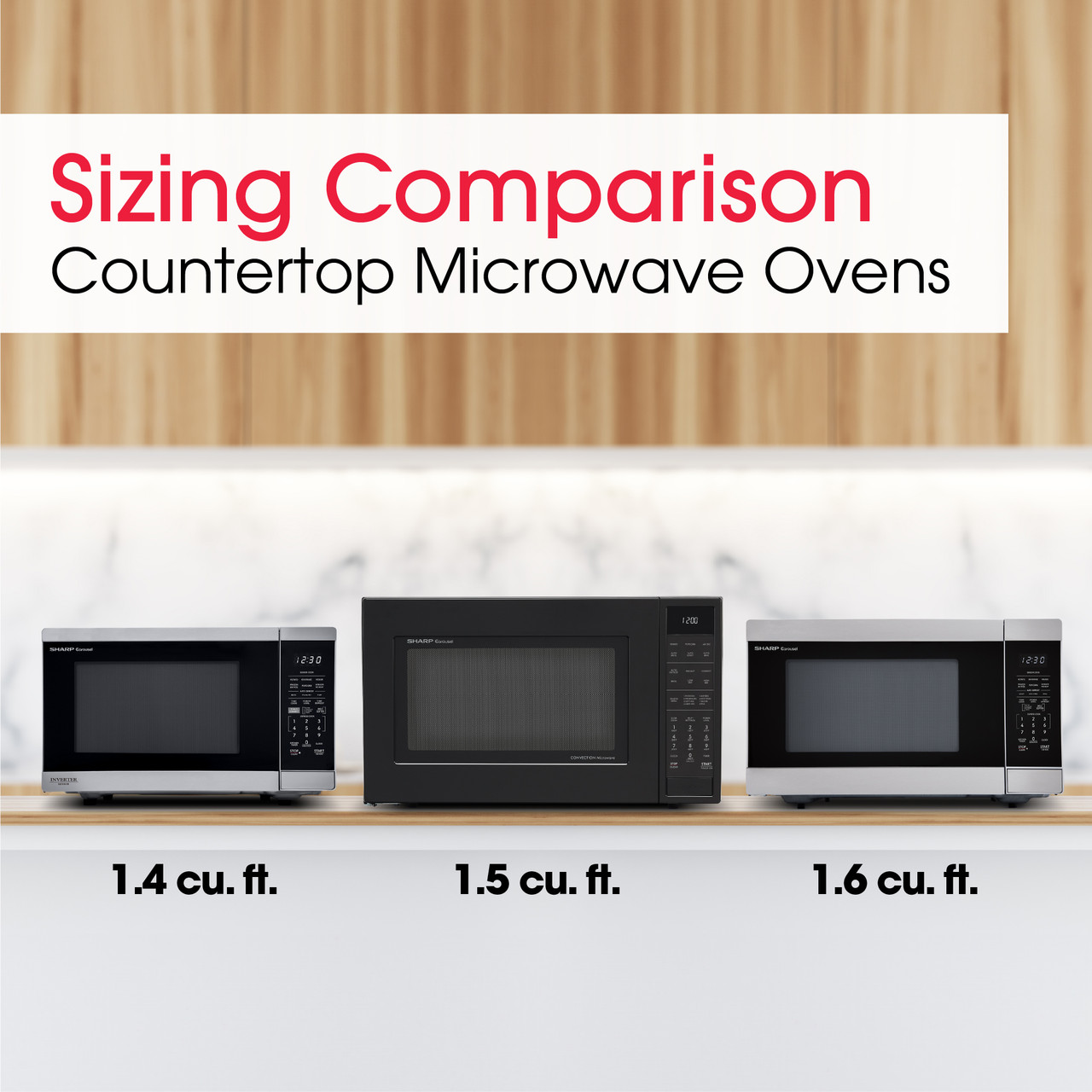 Sharp 1.6 cu. ft. Carousel Countertop Microwave Oven (SMC1660KS) size comparison infographic
