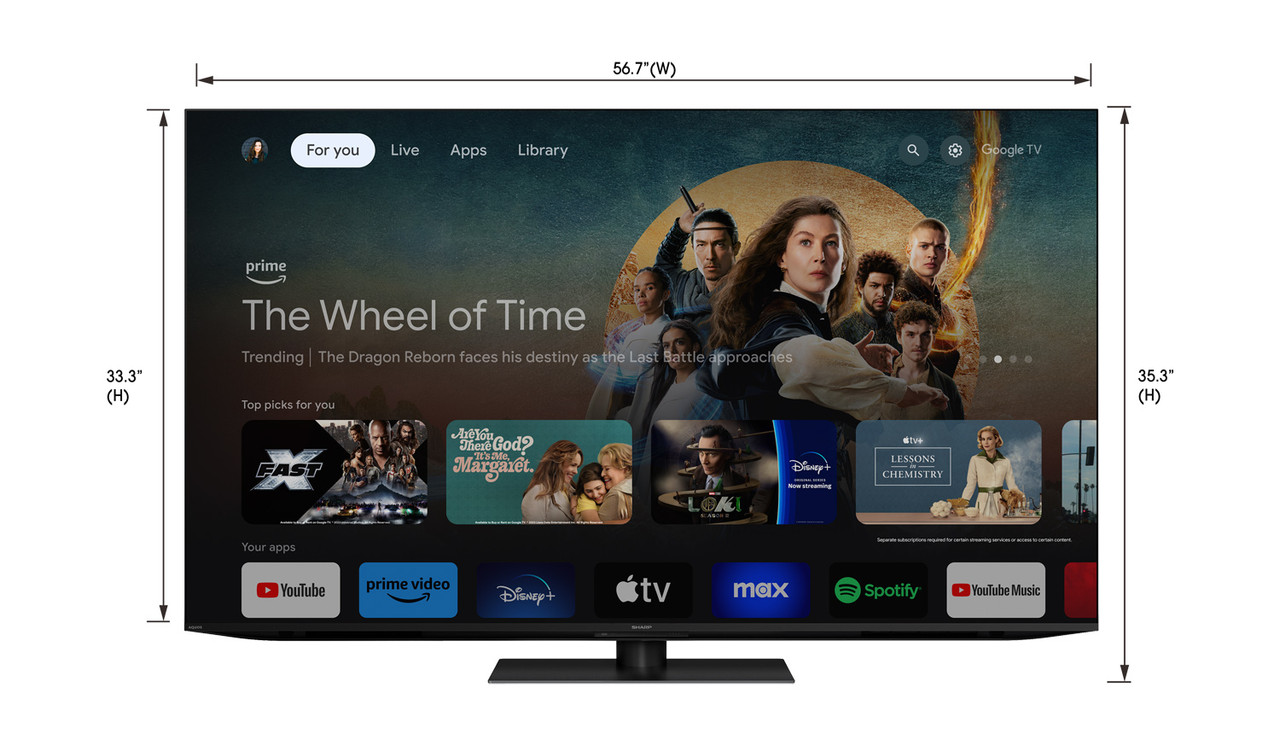 Sharp 65" Class AQUOS XLED 4K Ultra HD Mini LED Google TV (4T-C65FV1U) dimensions
