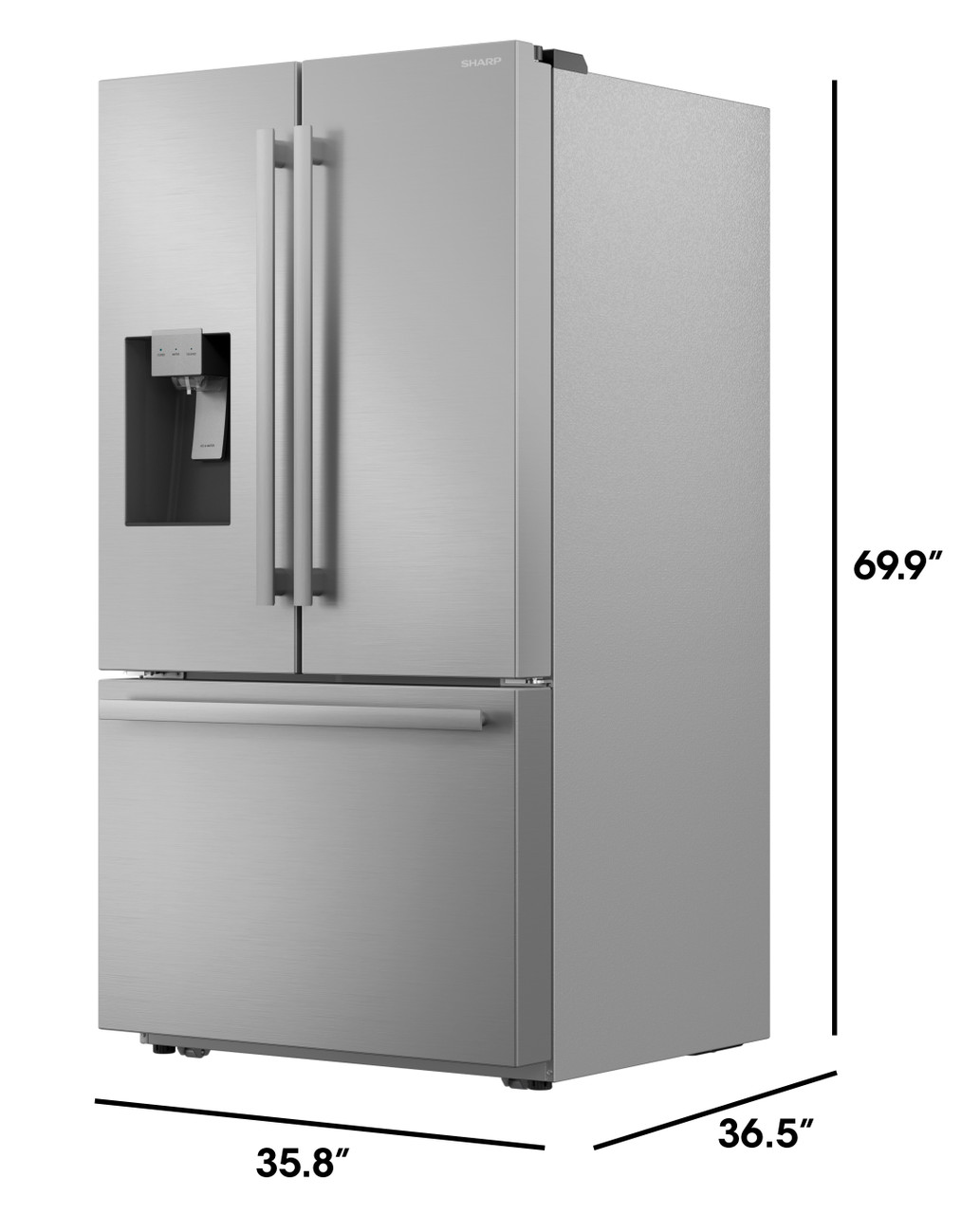 28.9 cu.ft. French 3-Door 36 in. Width Standard Depth Refrigerator with Water Dispenser in Stainless Steel (SJF2955MS) Dimension
