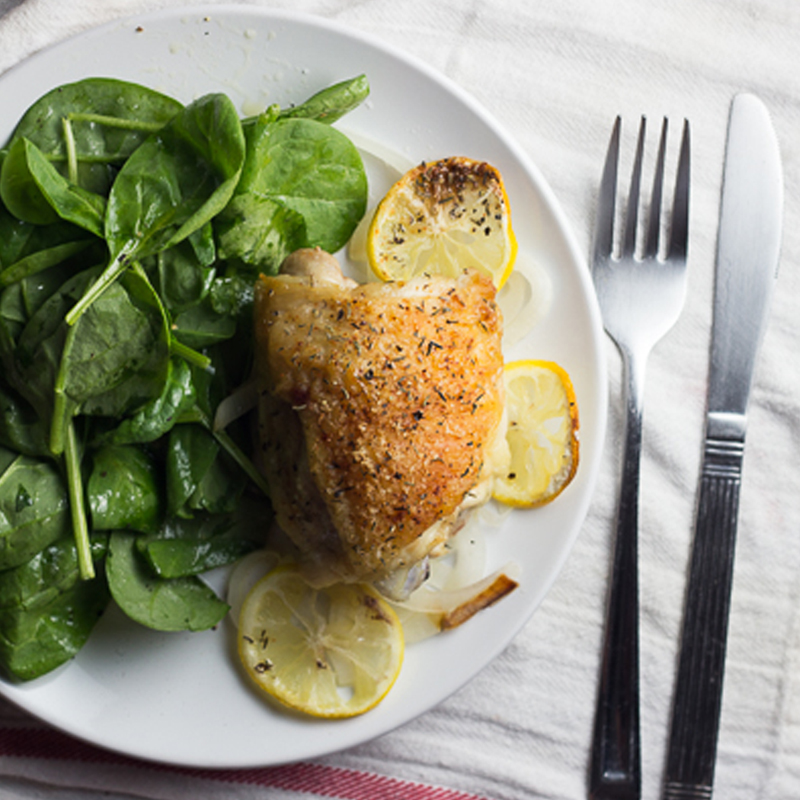 Crispy Backed Chicken with Onions &amp; Lemon Recipe