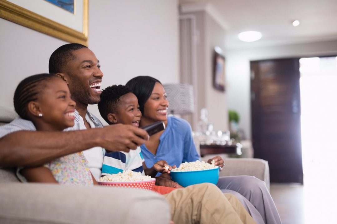 family watching tv together