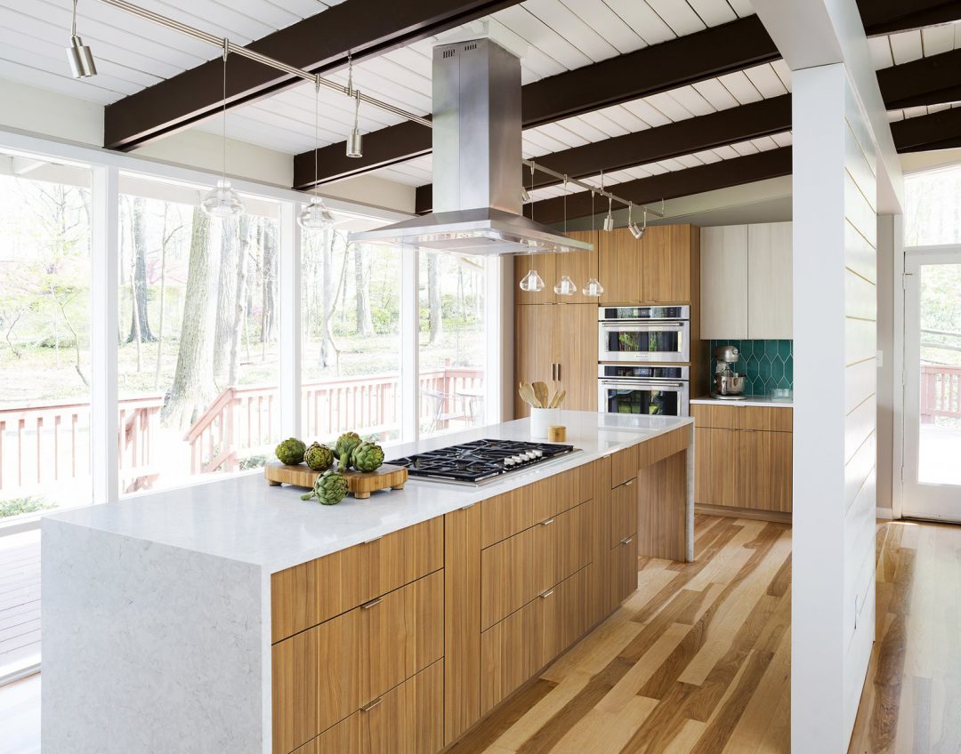 Modern kitchen design in a wooded area