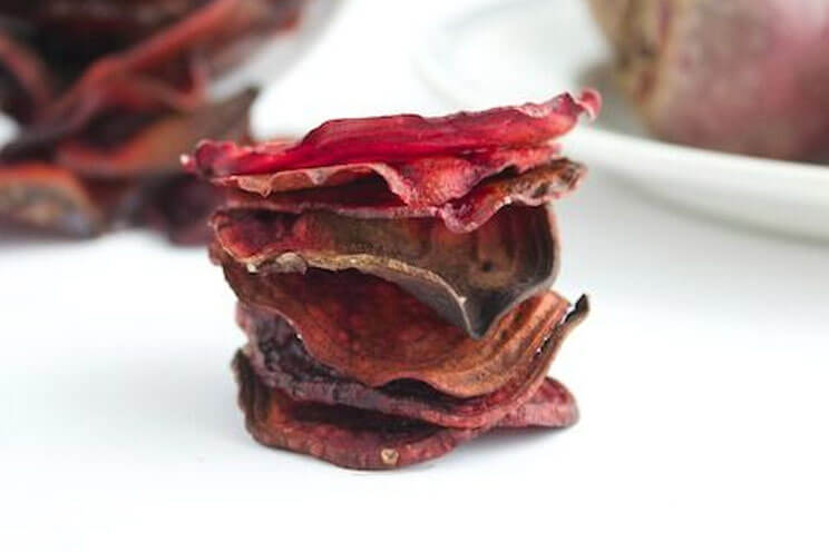 Beet chips stacked up