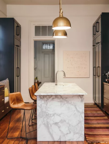 Modern kitchen design with a marble island