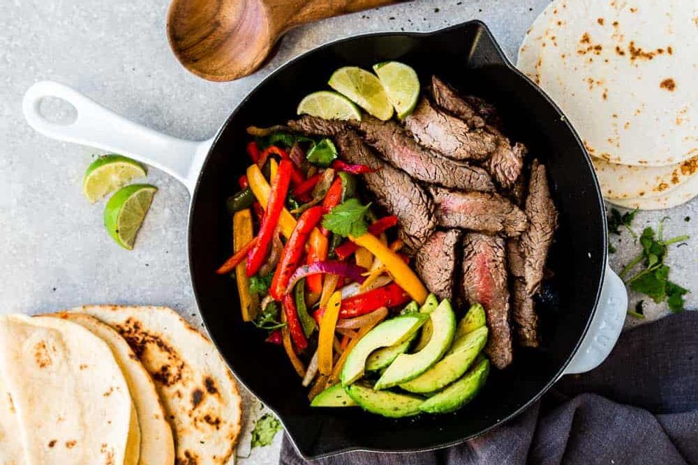 Low Carb Steak Fajitas in a pan