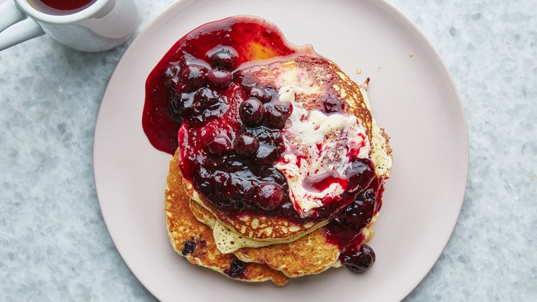 Pancakes with berries and jam