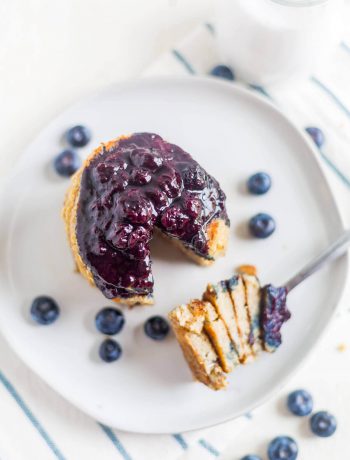 Gluten-free Coconut Flour Pancakes with Blueberry Syrup on a plate