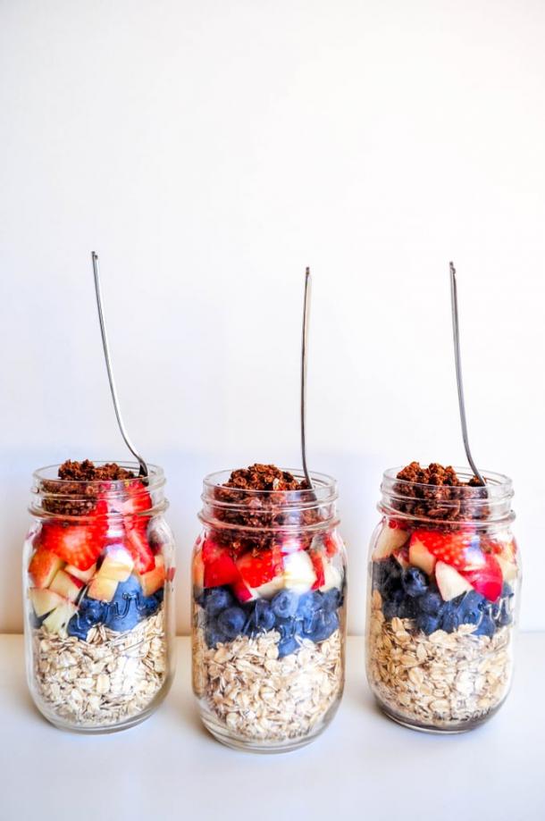 Mason Jars with fuits and foods