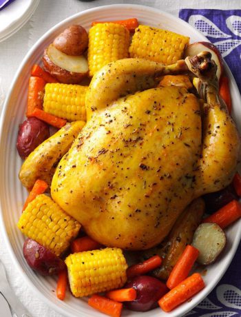 Taste of Home's Turkey dinner with corn and carrots.