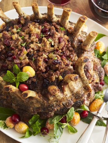 CROWN PORK ROAST WITH CRANBERRY-PECAN STUFFING