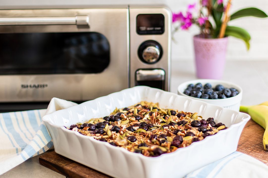 Blueberry Banana Baked Oatmeal with Sharp Supersteam Countertop Oven