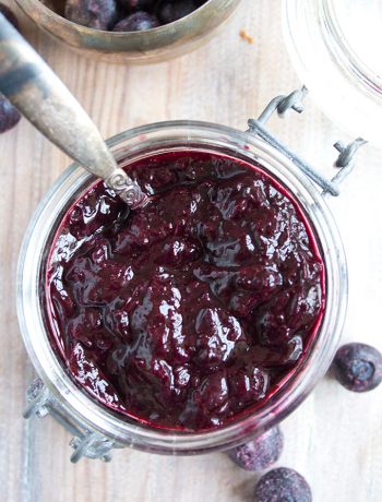 Jar of blueberry jam.